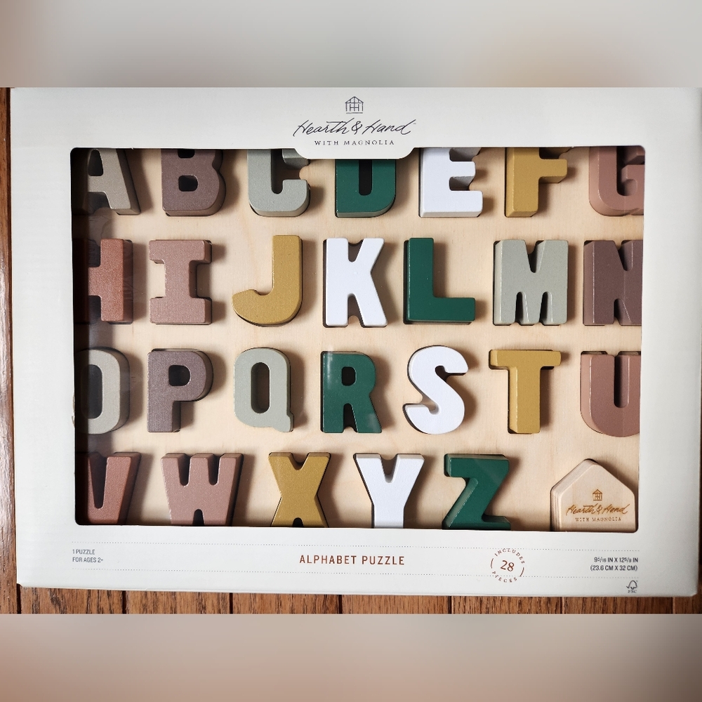 Hearth & Hand Wooden Alphabet Letters in Green, White, Mustard, Brown